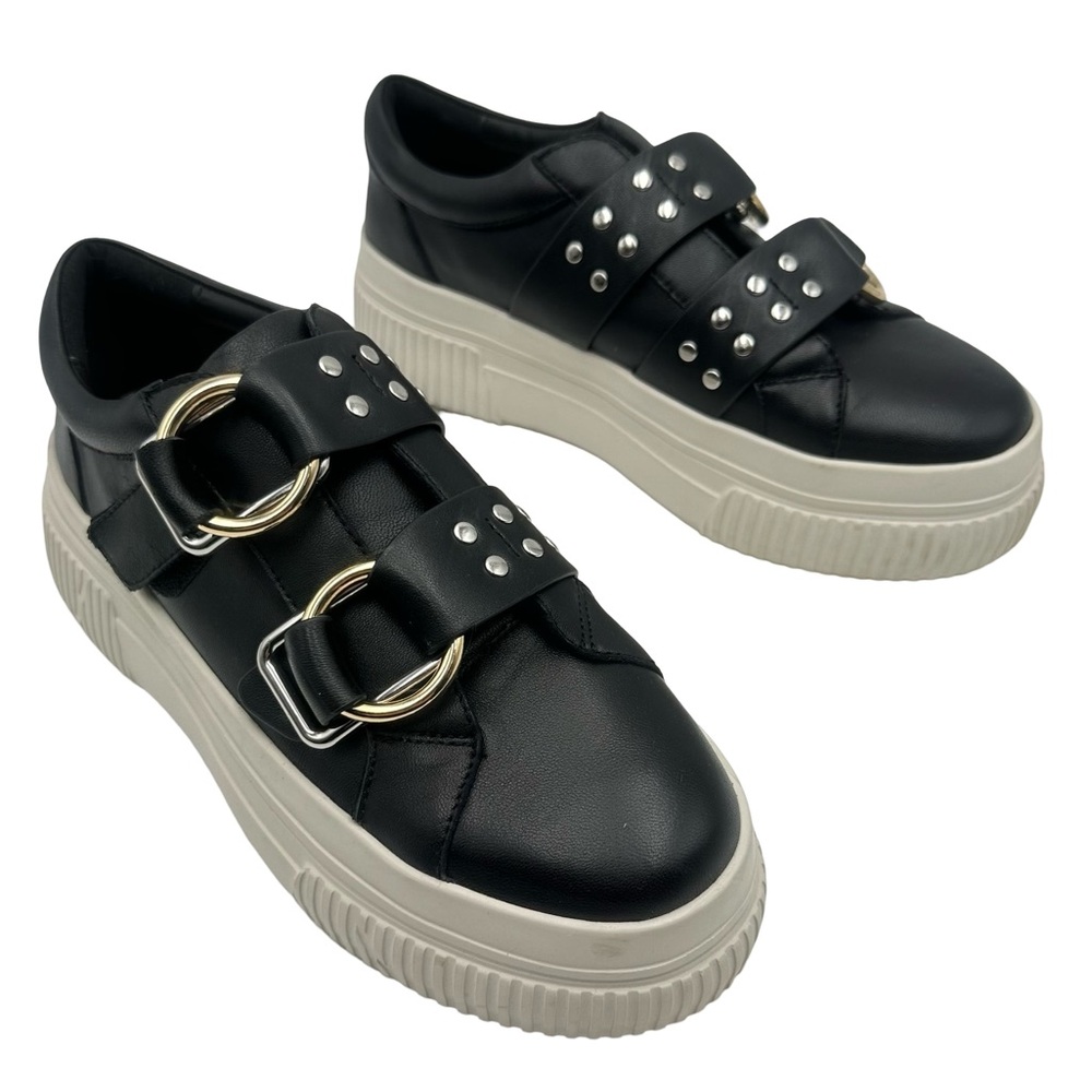 J/SLIDES NYC women's black studded leather sneakers - SIZE 8